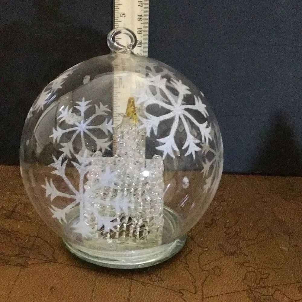 Ornament large hand blown church in snow globe